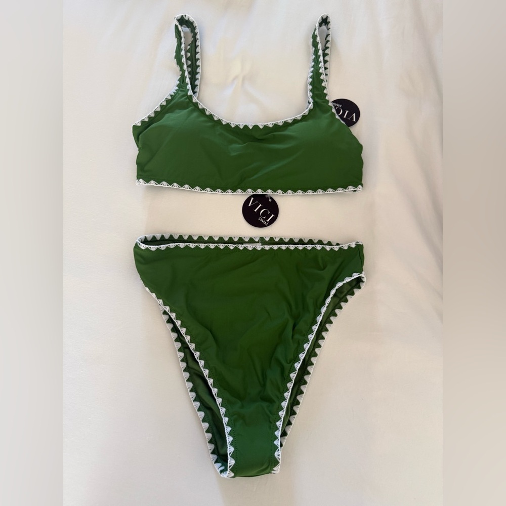 Vici Green Bikini with White Detailing